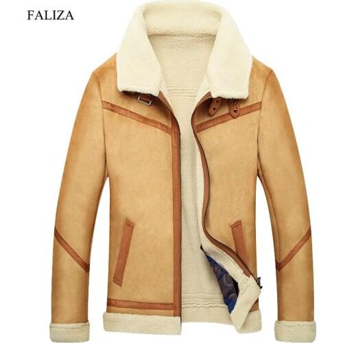 New Winter Leather Coats Mens Faux Fur Coat Male Leather Jacket Fleece Lined Velvet Thick Slim Thermal Fur Jacket Men