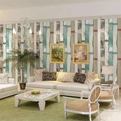 Beibehang American Countryside Wooden Wallpapers Retro Vertical Strip Make Old Blue Mediterranean Wallpaper