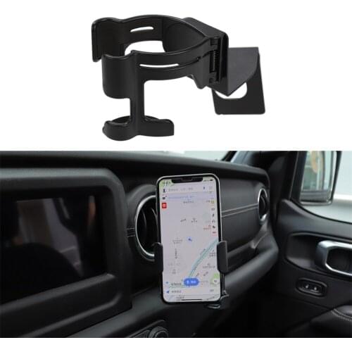 Phone Stand Water Cup Holder GPS Mount Bracket for Jeep Wrangler JL 2018 2019 2020 2021 2022 Car Interior Accessories ABS Black