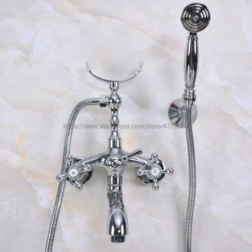 Wall Mounted Polished Chrome Bathtub Faucets Bathroom Basin Mixer Tap With Hand Shower Head Bath & Shower Faucet Nna233