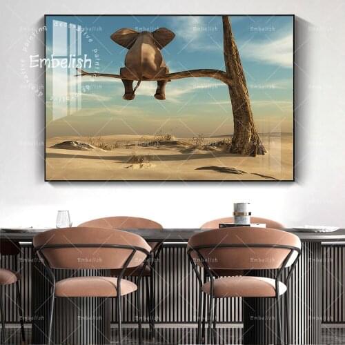 The Style Of Surrealism Elephant Sit On Dry Tree Modern Artworks For Living Room Wall Art Pictures HD Spray On Canvas Paintings