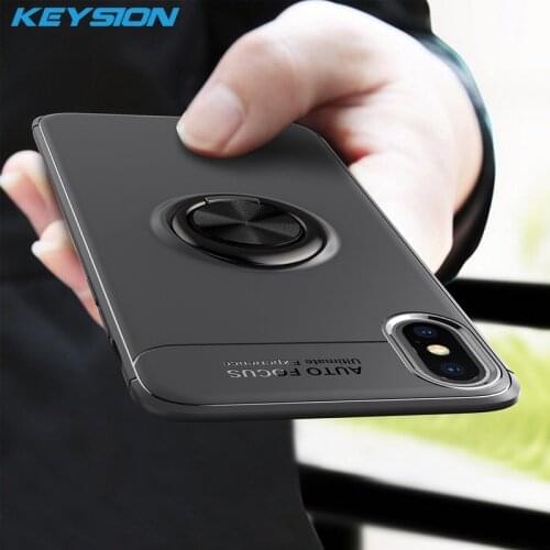 KEYSION Luxury Ring Holder Phone Case For iPhone X Magnetic Car Stand Soft Silicone Matte Cover For iPhone X i10 ix Case Capa