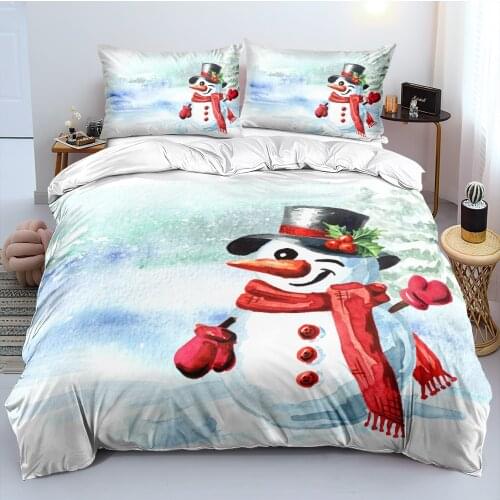 Christmas Duvet Cover and Pillowcase(s) White Snowman Full Quilt Covers Set 3D Bedding Sets 3-Piece King Bed Linens Bed Textiles
