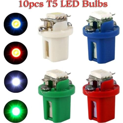 10pcs T5 LED Car Bulbs12V Instrument Panels Lamp Long Life Universal Switch Lamp Red/Green/Yellow/Blue/White