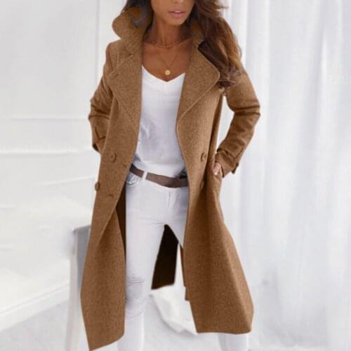 Warm 2020 Winter Womens Imitation Wool Coat Long Casual Woolen Coat Multicolor Loose Casual Comfortable Double-breasted Coat