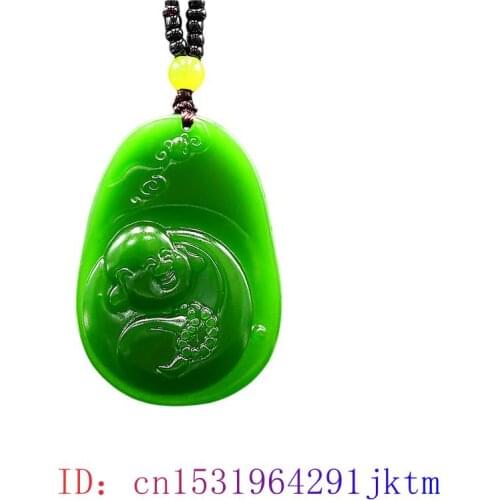 Green Jade Maitreya Pendant Jadeite Buddha Gifts Natural Carved Necklace Men Amulet Chinese Gemstone Jewelry Women Charm
