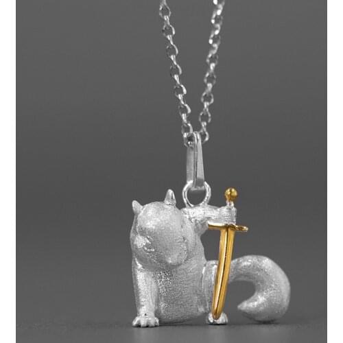 INATURE 925 Sterling Silver Gold Squirrel Man Pendant Necklace for Women Fashion Jewelry