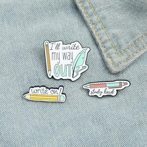 Study Hard Enamel Pins Custom Pen Pencil Brooches Shirt Lapel Badge Cartoon Stationery Jewelry Gift for Kids Friends Wholesale