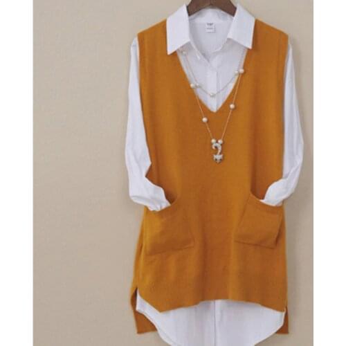 2020 Womens Spring Autumn Cashmere Knitted Vest Both Sides Split Loose Sweater Waistcoat Female Pullover Sleeveless Tops