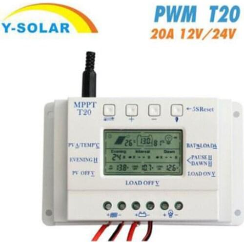 LCD Display 20A MPPT 12V/24V Solar Panel Battery Regulator PMW Charge Controller T20 LCD