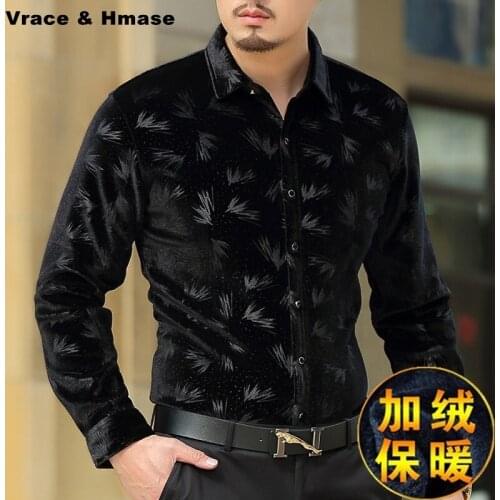 2016 Winter new arrival gold velvet boutique long-sleeved shirt Plus velvet thick silk warm fashion slim quality men shirt M-3XL