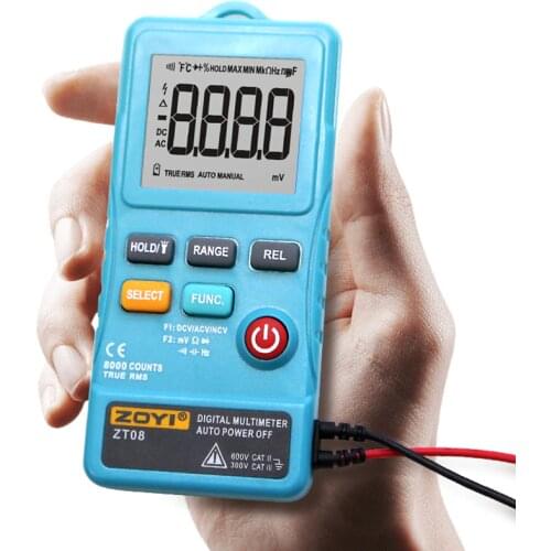 ZT08 Mini Digital Multimeter 8000 counts Line Frequency True-RMS Flash light AC/DC Voltage Ohm Mini Frequency Ultrathin Voltmet