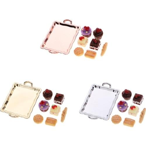1/12 Dollhouse Miniature Food Cake Plate Cakes Set, Dolls House Life Scene Ornament