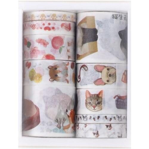 10 Rolls /Pack Cute Kawaii Dog Washi Paper Decorative Tape Album Notebook Decor