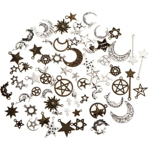 100g Assorted Moon Stars Charms Bulk Pendant Jewelry Finding DIY Necklace Making Accessories