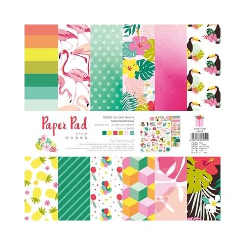 11 inch colorful tropical life flamingo toucan plant background paper pads patterns 26sheets,DIY Craft Scrapbooking Paper Pack
