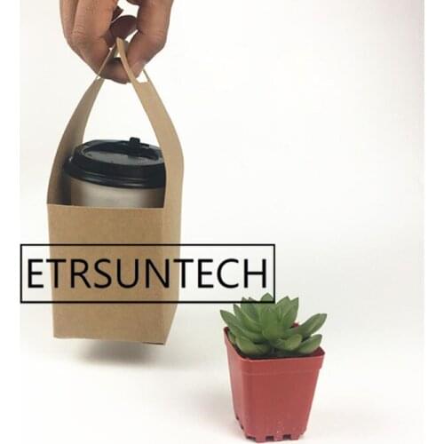 200pcs Disposable Cup Holder Takeaway Packed Coffee Tea Kraft Paper Cup Holder Portable Beverage Packaging Box