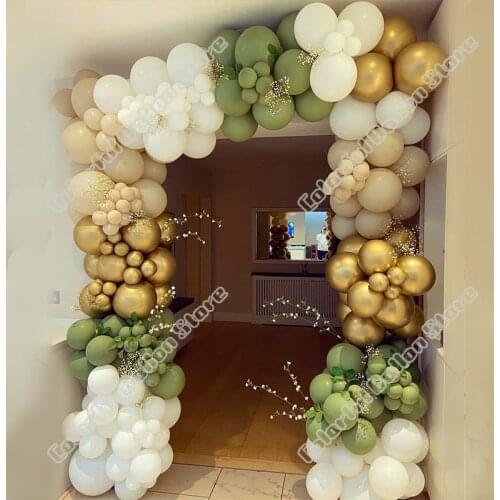 230pcs Avocado Green Wedding Birthday Anniversary Party Background Cream Peach White Gold Balloon Arch Garland Table Decoration