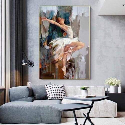 Abstract Ballet Girl Oil Painting on Canvas Posters and Prints Dancing Ballerina Wall Art Cuadros Picture for Living Room Decor