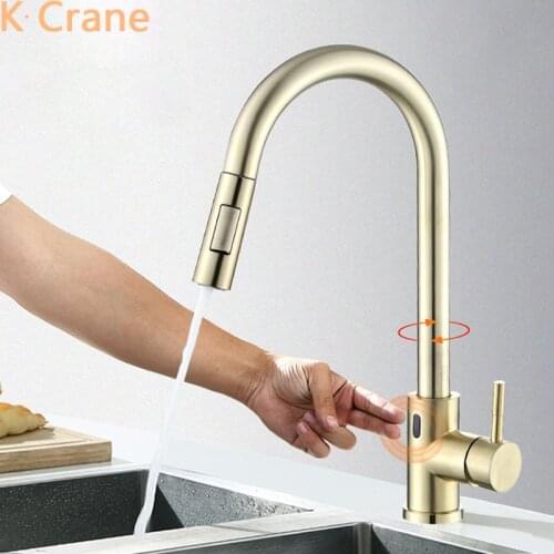 Touchless Faucet Kitchen Infrared Motion Sensor Tap Smart Pull Out Grifo Stainless Steel 360 Degree Swivel Crane Gold Torneiras