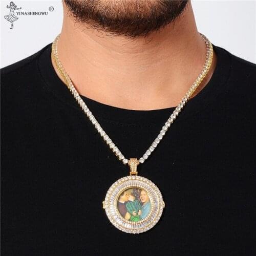 Custom Solid Round Frame Photo Necklace & Pendant Rope Chain Custom Photo Pendant Necklace Men Hip Hop Rock Jewelry Women Gift