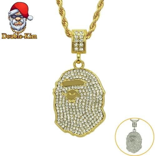 Ape Zircon Pendant Necklace Hiphop Rock Street Culture Titanium Stainless Steel Inlaid Zircon Chain Necklace Man Jewelry Gift