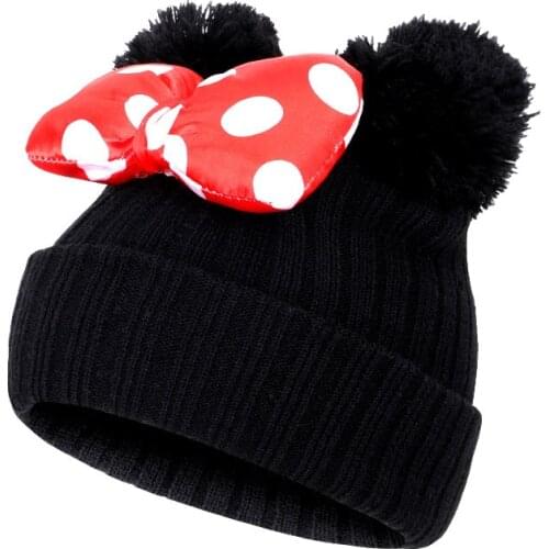 Children Hat Cute Bowknot Knitted Winter Bonnet Baby Boys Girls Pompom Bow Caps Warm Beanie for Christmas