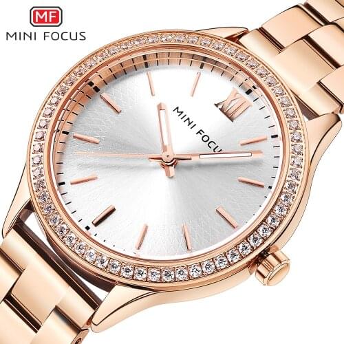 MINI FOCUS Royal Dress Elegant Laides Quartz Watch Stainless Steel Strap Crystal Iced Out Design Women Watches Top Brand Luxury