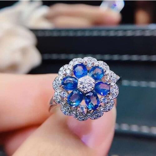 Handworked jewelry Finger rings Natural real blue sapphire ring 925 sterling silver Fine handworked jewelry Finger rings