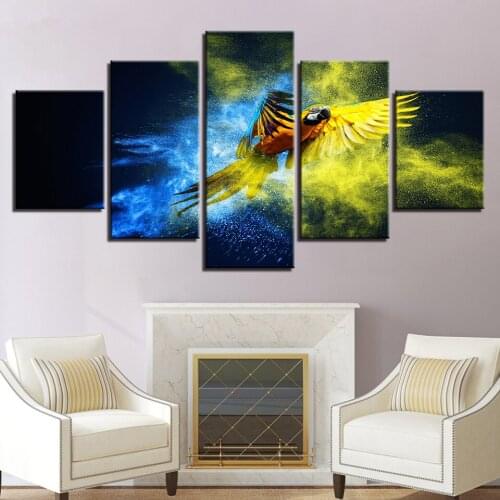 Framed Canvas HD Prints Pictures Wall Art Living Room Home Decor Poster 5 Pieces Derevya Popugay Polet Parrot Wings