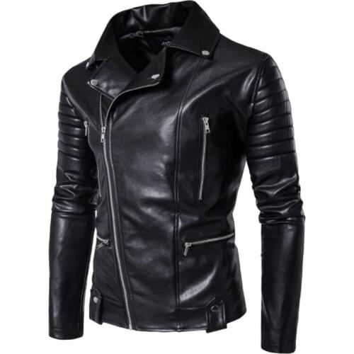 Leather jacket mens slim motorcycle leather coat men slim jackets Multiple zipper clothes personalized stage street fashion