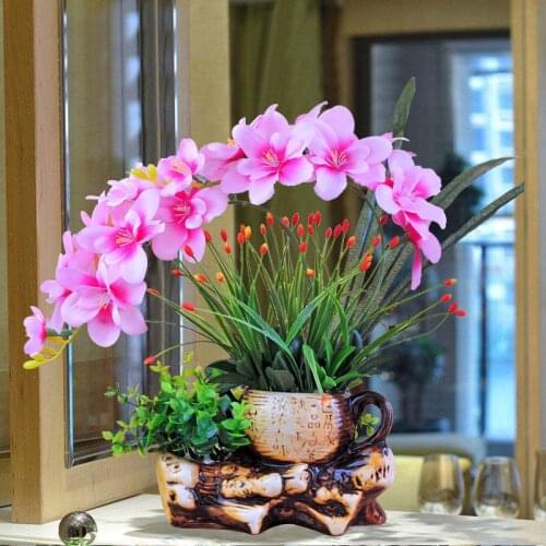 Creative Ceramic Vase Phalaenopsis Artificial Flower Set Butterfly Orchid Fake Flower Arrangement Home Office Desktop Ornaments