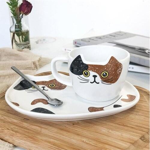 Creative Cartoon Cat Ceramic Office Coffee Cup And Saucer Set Luxury European Style Luxury Tea Set Tableware Breakfast Tray