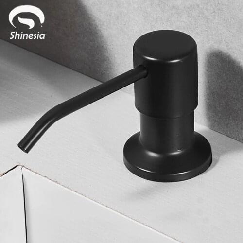 Shinesia Matte Black Kitchen Soap Dispenser Deck Mounted Stainless Steel Pump Plastic Bottle for Kitchen Sink Liquid Soap