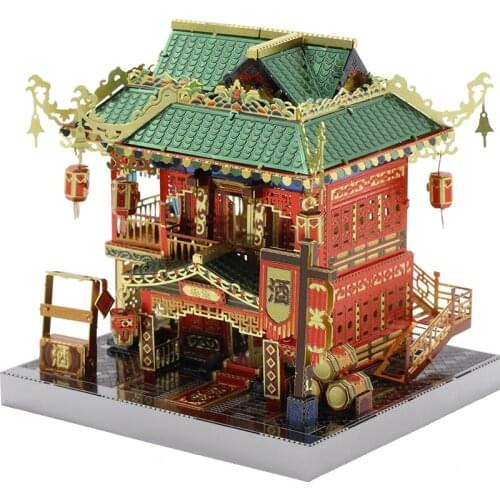 MU 3D Metal Puzzle Chinatown building LED light model DIY Laser Cut Jigsaw Model For Adult Educational Toys Desktop decoration