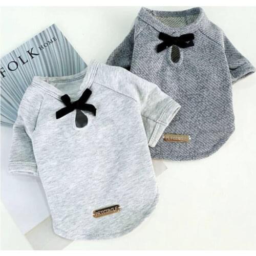 Pet Dog Fashion Spring/Autumn Soft Cotton Clothes Small Dogs Gray T-Shirt With Bow Tie DC7103
