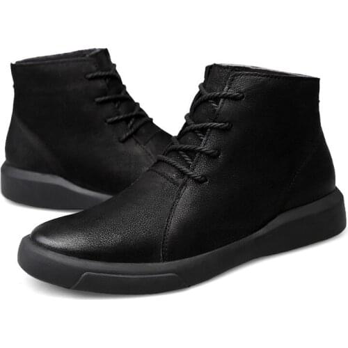 Genuine Leather Mens High Top Casual Flats Boots Man Outdoor Footwear Ankle Boot Mens Fashion Shoes Lace Up Martin Boots