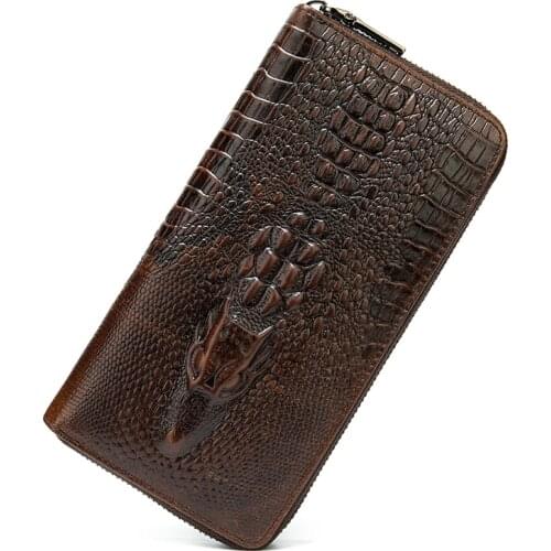 Mens Clutch Bag Crocodile Pattern Card Holder Money Bag Mens Wallet/clutch Male Genuine Leather Purse for Men Vintage
