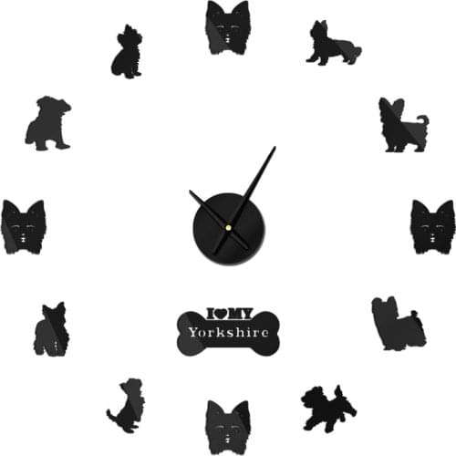 Yorkie Dog Frameless Wall Clock With Long Hands Yorkshire Terrier puppy dog Owner Gift Memorabilia Custom Wall Decor Clock