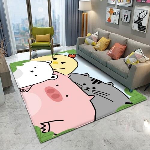 Non-Slip Cartoon Animals Pattern Children Safety Flannel Carpet Baby Hand Print Carpet Baby Play Mat Rectangular Children Carpet