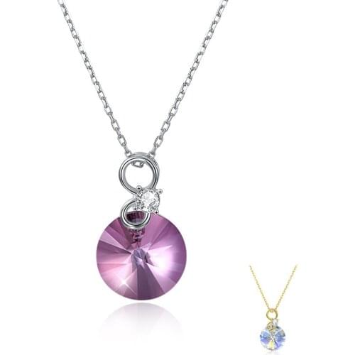 ZEMIOR 925 Sterling Silver Pendant Necklaces Women Round Austria Crystal And Cubic Zirconia Simple Anniversary Necklace New