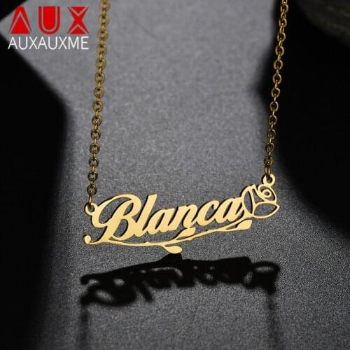 Auxauxme Customized Name Necklaces Personlized Stainless Steel Rose Flower Pendant Necklace for Women Wife mom Girfriend Gifts