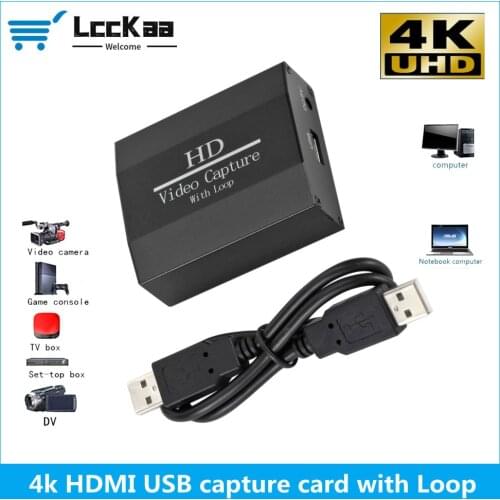 LccKaa 4K Loop Out HDMI Capture Card Audio Video Recording Plate Live Streaming USB 2.0 1080p Grabber for PS4 Game DVD Camera