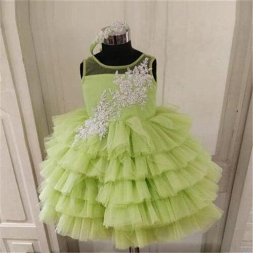 Green Yellow Sleeveless Children Girls First Communion Dresses Puffy Girls Yellow Birthday Party Celebration Dresses Custom