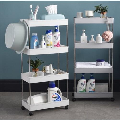 2/3/4 layer Kitchen gap storage rack Slim slide tower Bathroom movable assemble plastic Shelf Wheels floor-mounted organizer