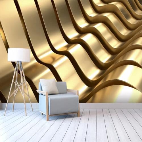 Custom Wall Paper 3D Modern Golden Metal Three-dimensional Abstract Curve Mural Wallpapers for Living Room Bedroom Walls 3D