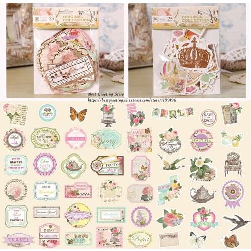 Retro Floral Die Cut Pack Paper Vintage Printed Tags,Quotes,Titles,DIY Decorative Cardstock