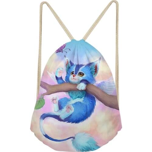 HaoYun Womens Mini Drawstring Backpack Fantasy Cats Pattern Beach Shoes Pockets Cartoon Animal Print Girls Travel Organizer Bag