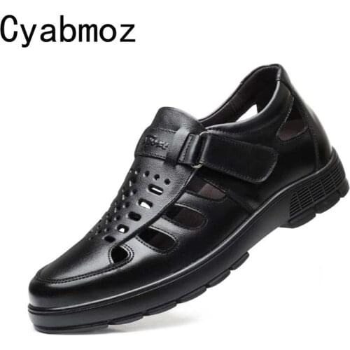 6cm 8cm Men Height Increasing Sandals Fashion Comfortable Summer Shoes Genuine Leather Invisible Increase Breathable Hole Shoes