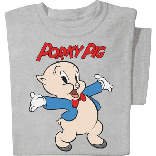 Porky Pig Silver Grey Cotton Short Sleeve Graphic T-Shirt